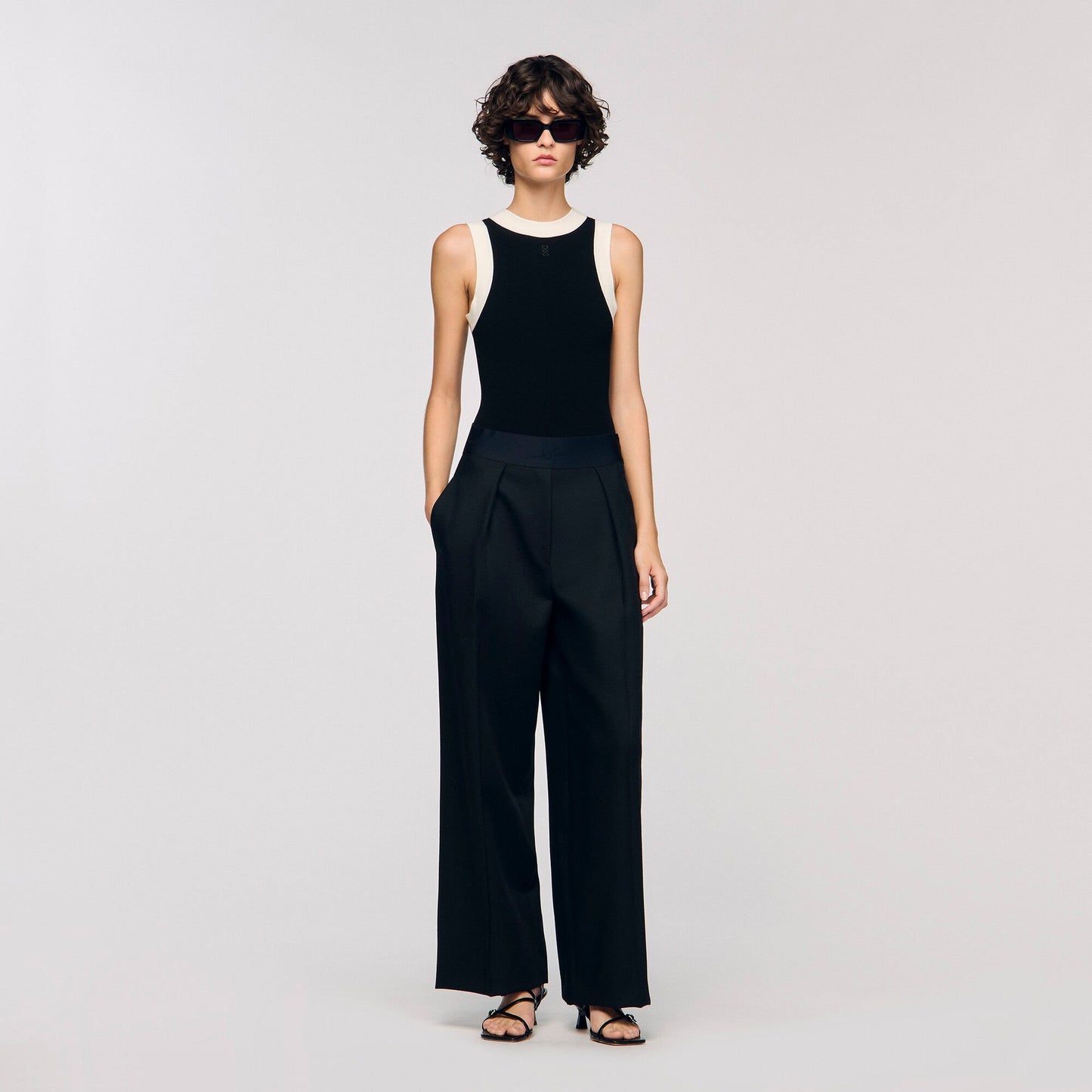 Sandro Two-tone knit bodysuit Black