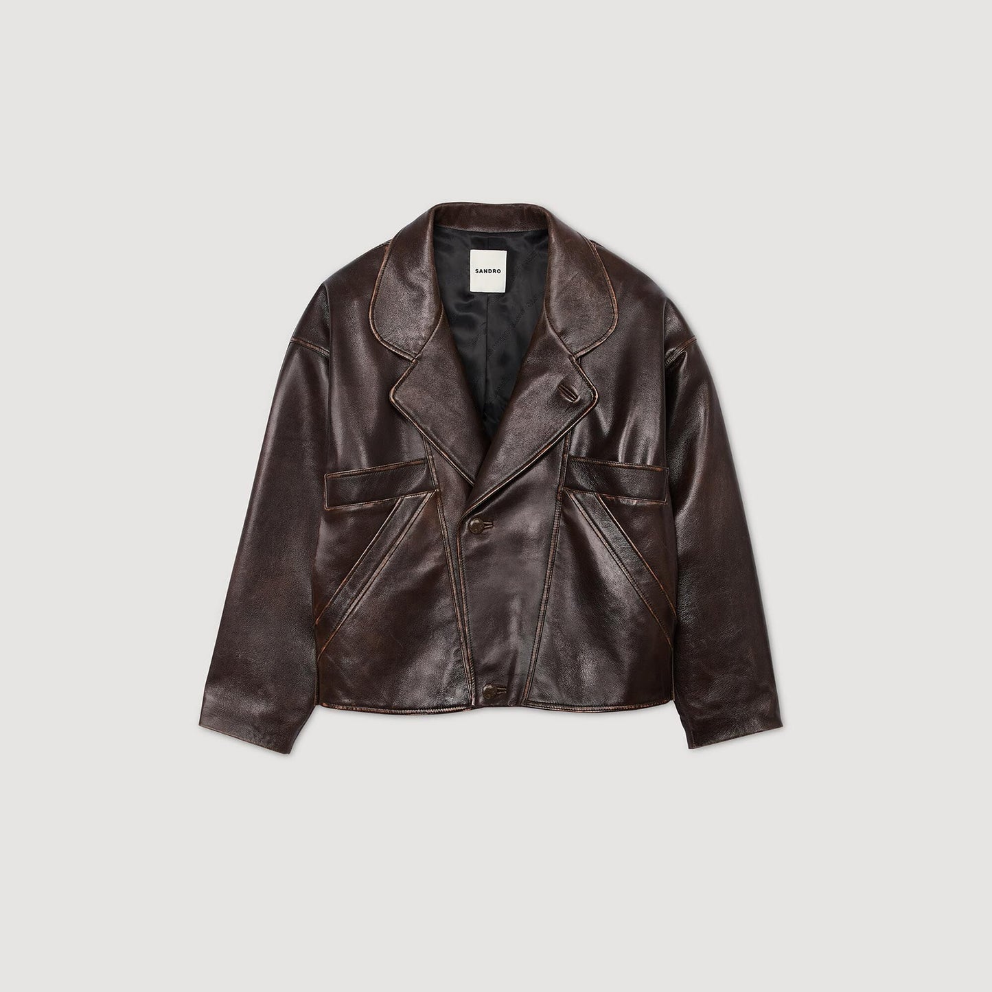 Sandro Oversized leather jacket Brown