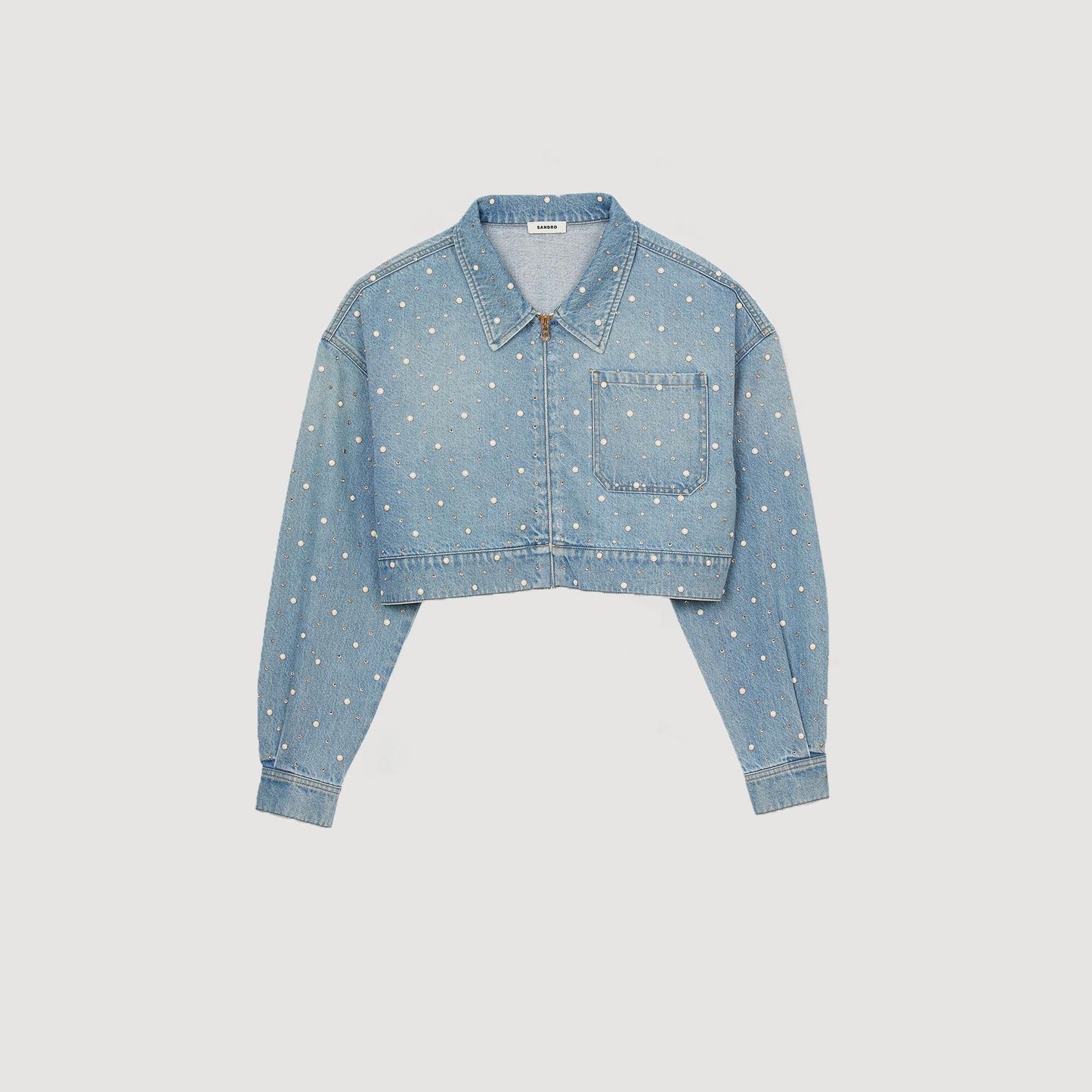 Sandro Beaded and rhinestone denim jacket Blue Jean