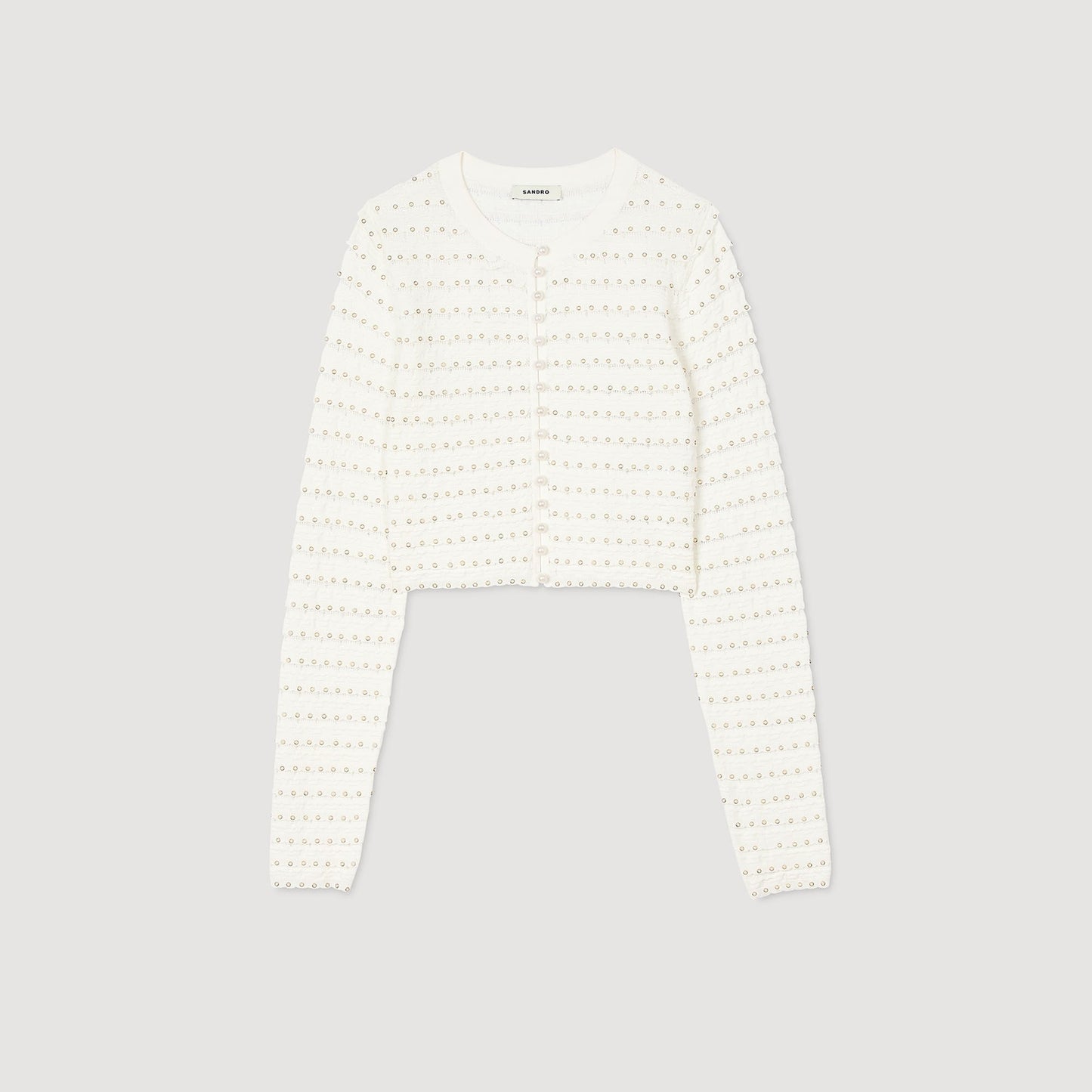 Sandro Cropped cardigan with pearl buttons Ecru