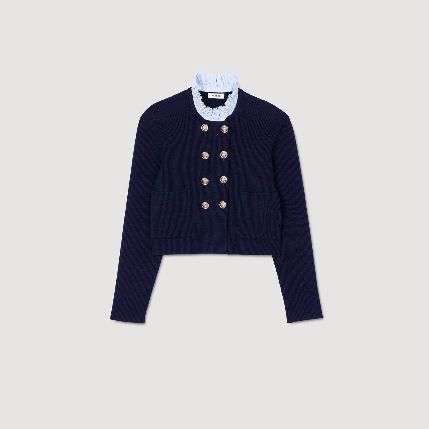 Sandro Cardigan with removable ruffled collar Navy Blue