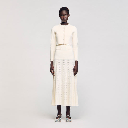 Sandro Cropped cardigan with pearl buttons Ecru