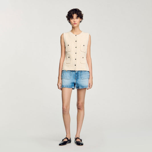 Sandro Decorative tweed vest Ecru