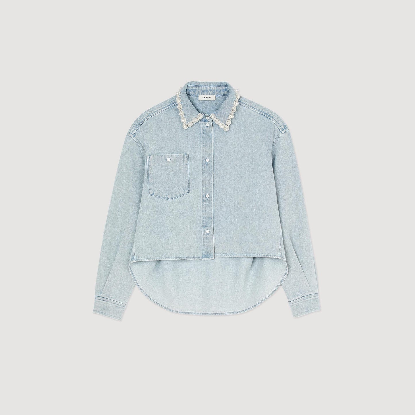 Sandro Denim shirt with beaded collar Light Bu Jean