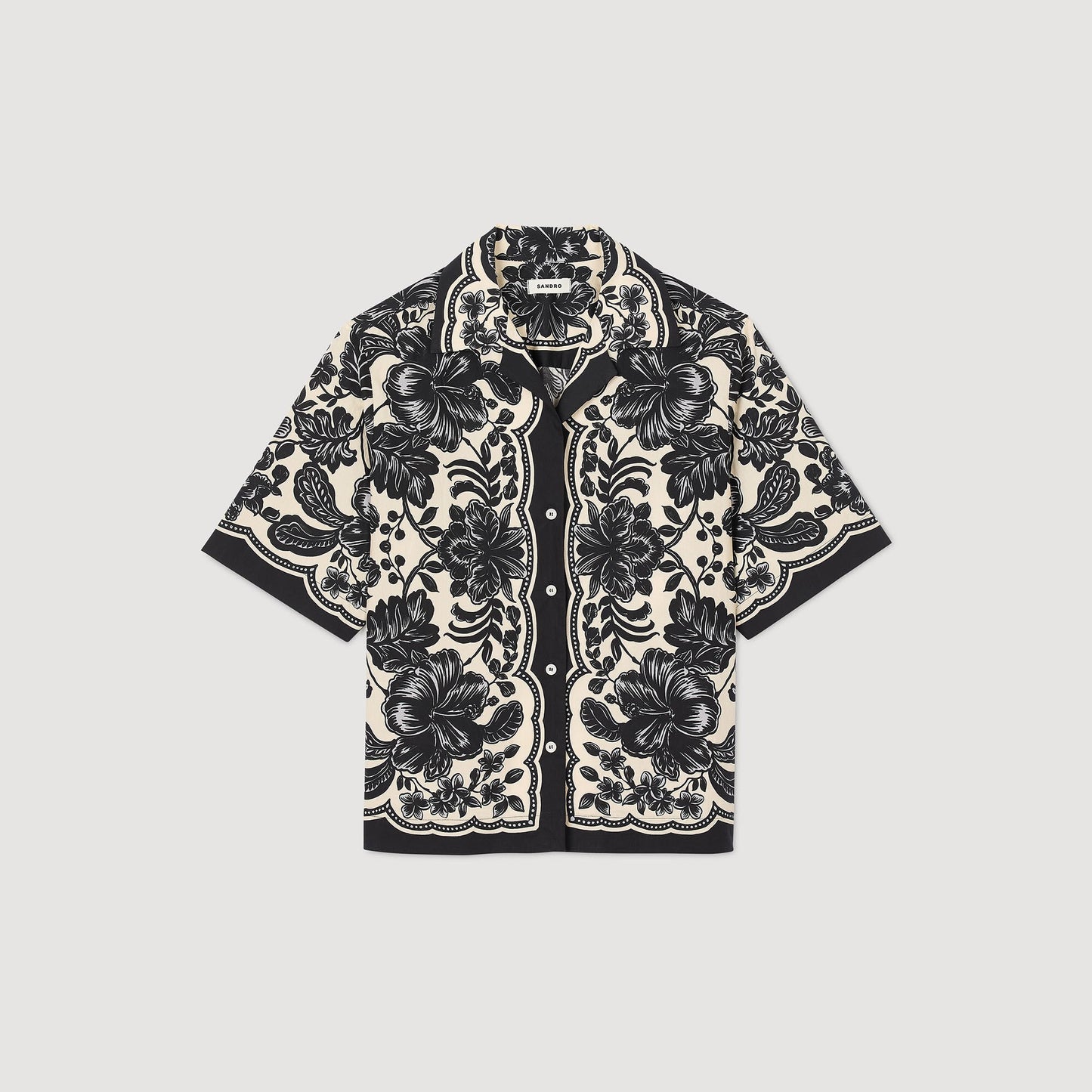 Sandro Floral motif shirt Ecru / Black