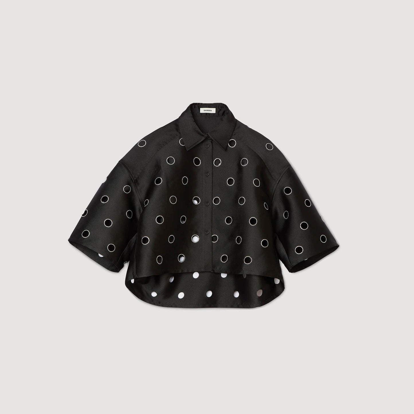 Sandro Oversized shirt with rhinestones holes Black