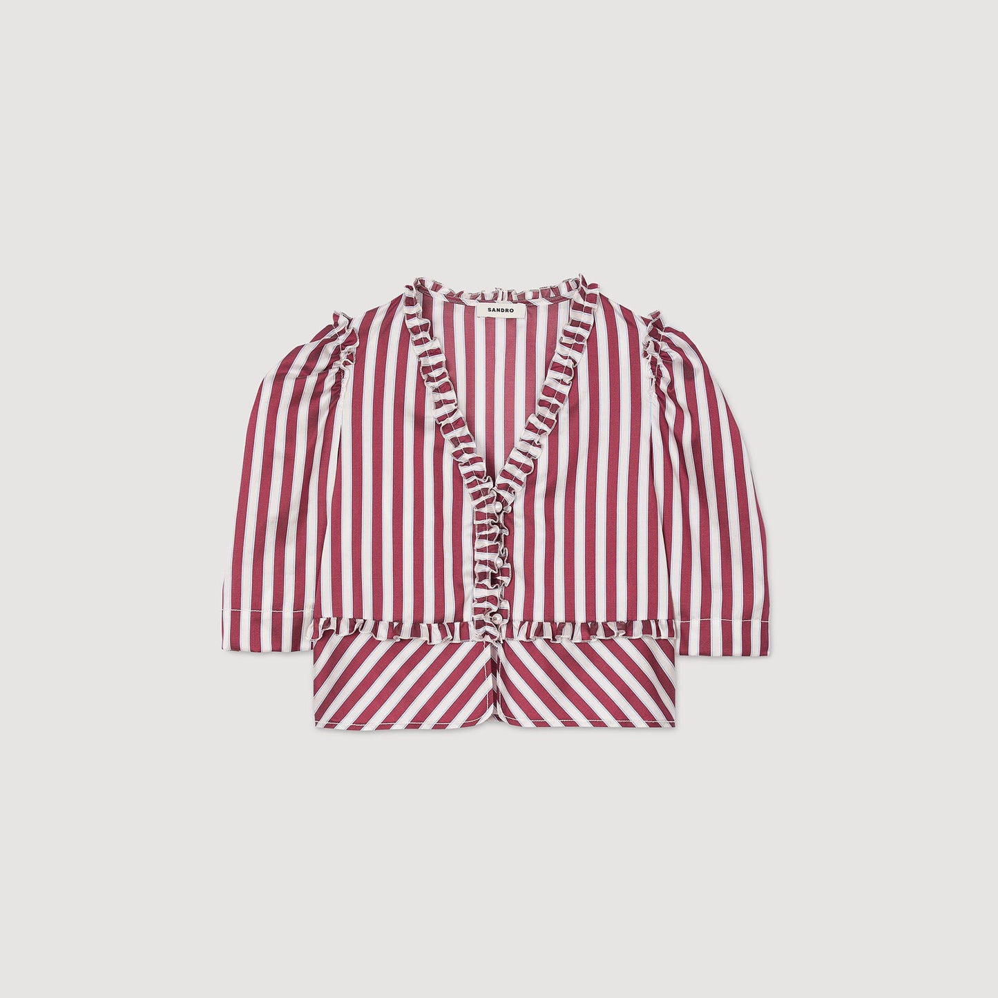 Sandro Ruffled striped shirt Burgundy / White