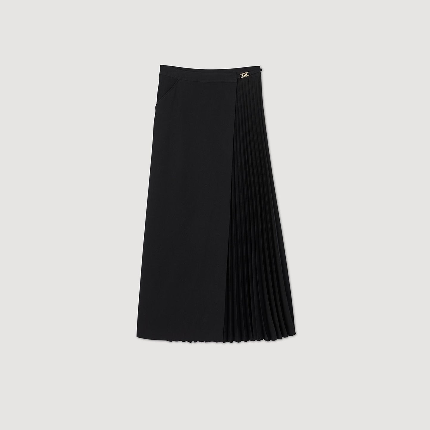 Sandro Curb chain buckle pleated skirt Black