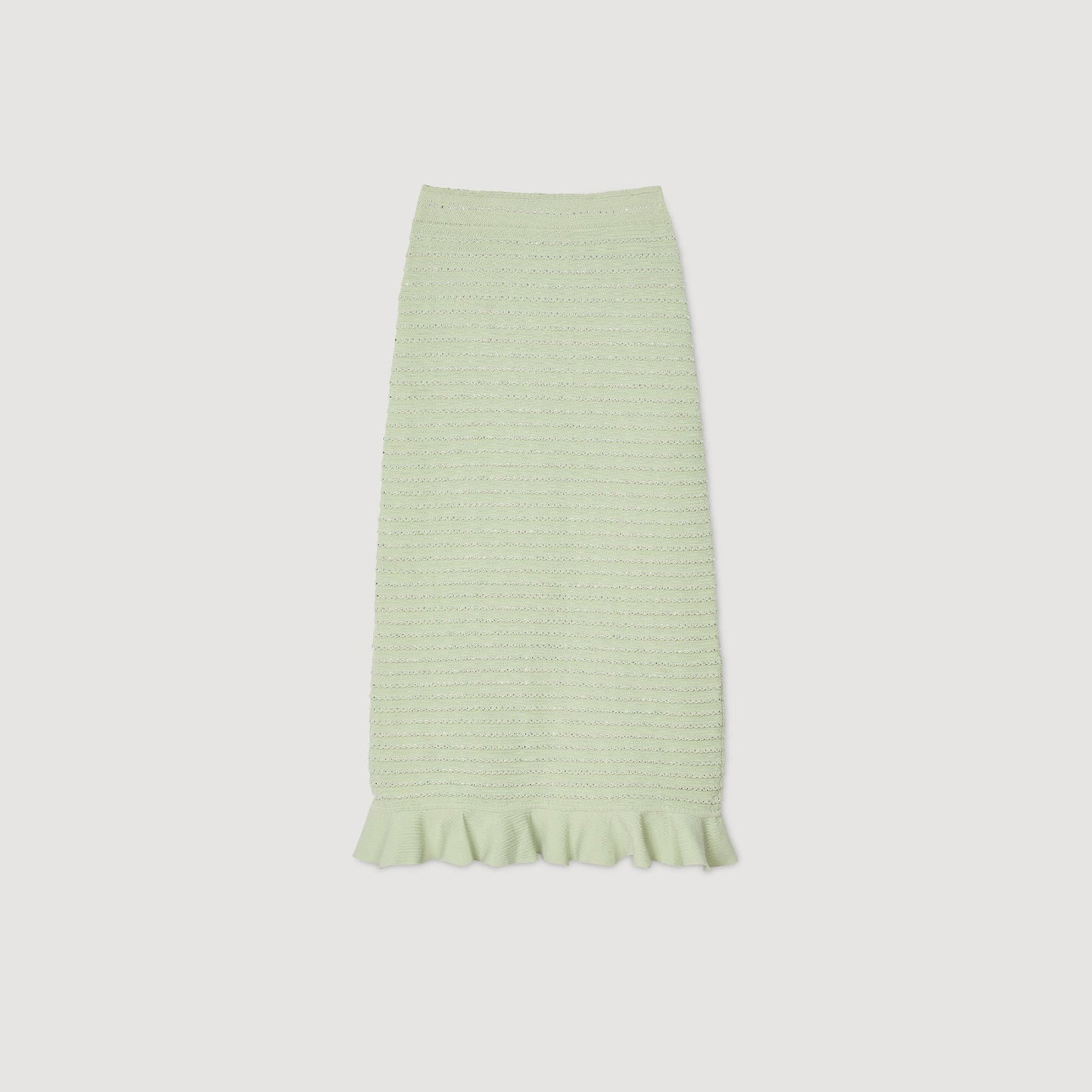 Sandro Rhinestone knit maxi skirt Almond Green