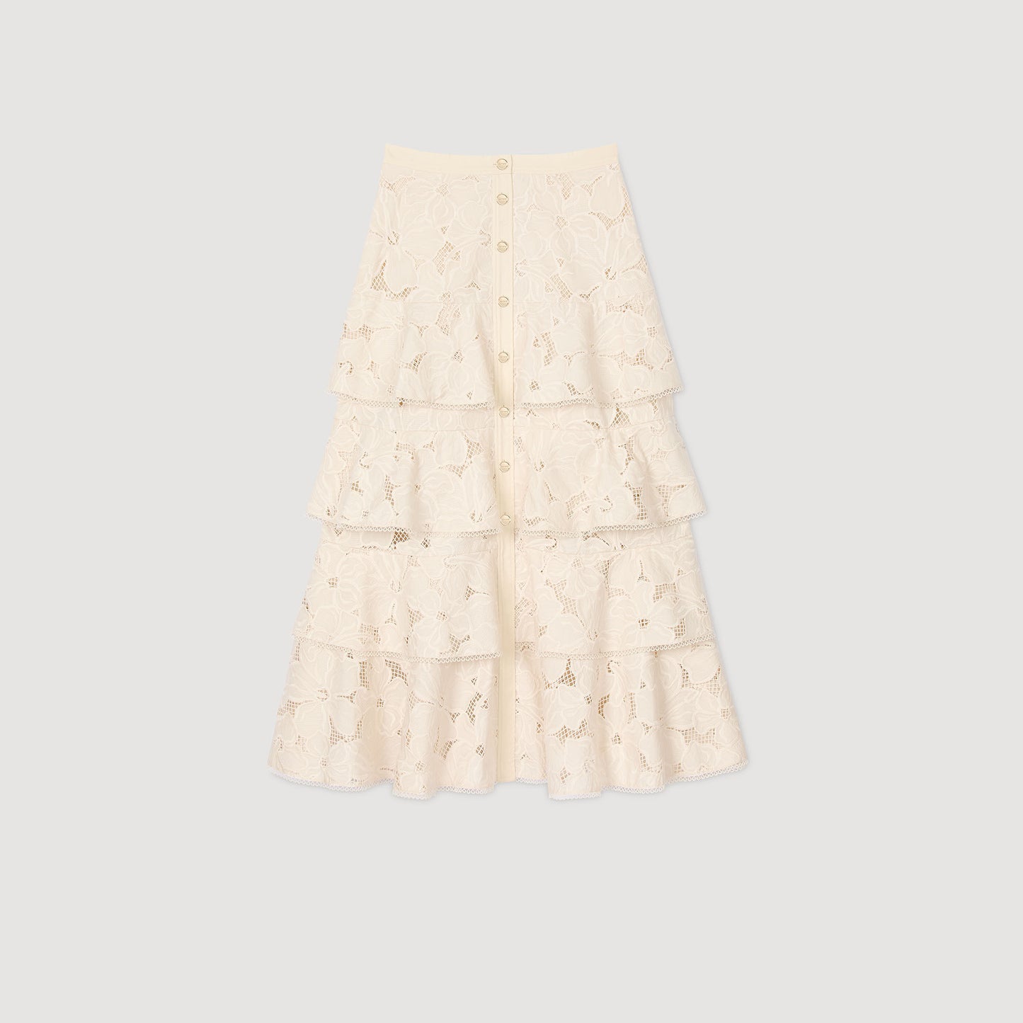 Sandro Maxi frilled skirt Ecru
