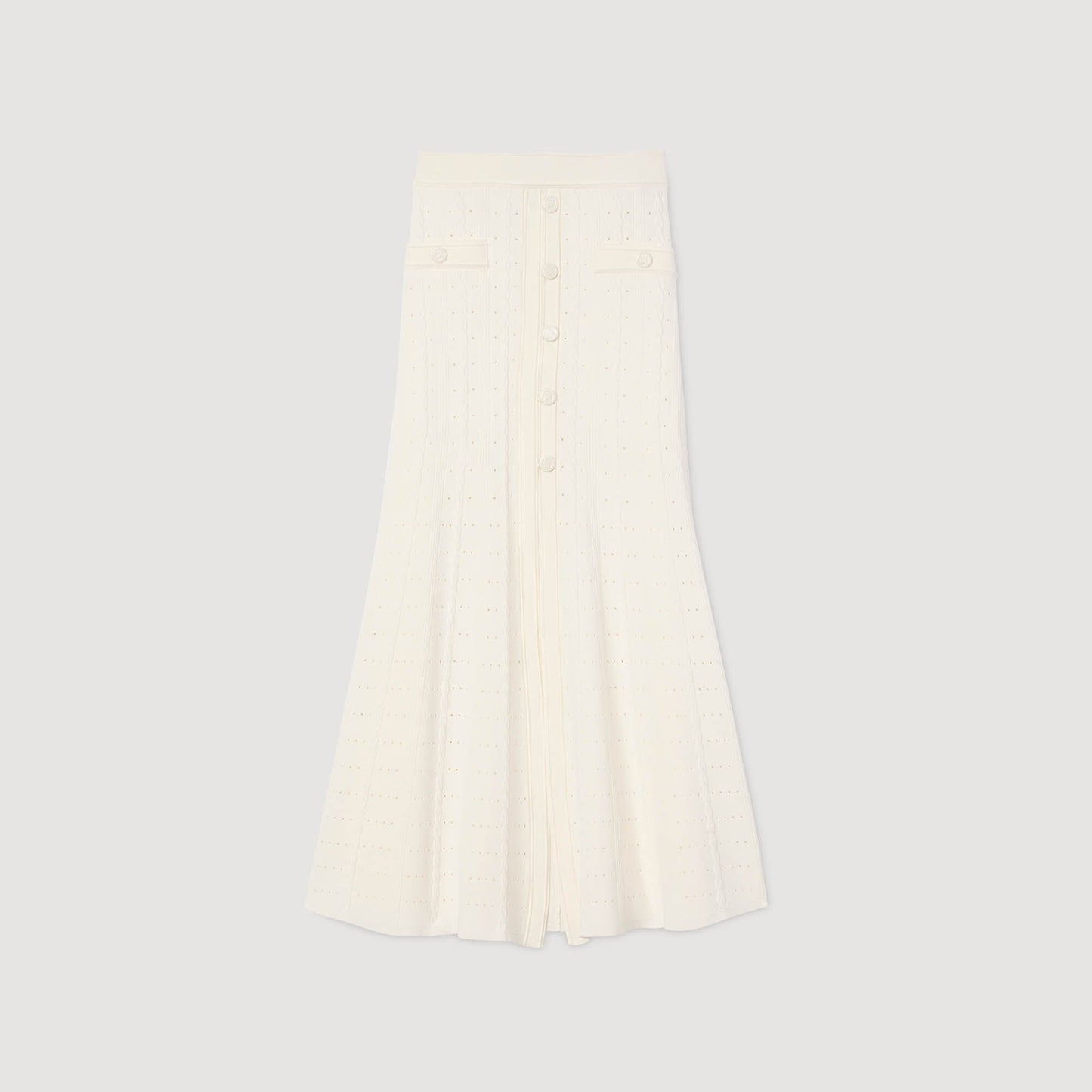 Sandro Pointelle knit midi skirt Ecru