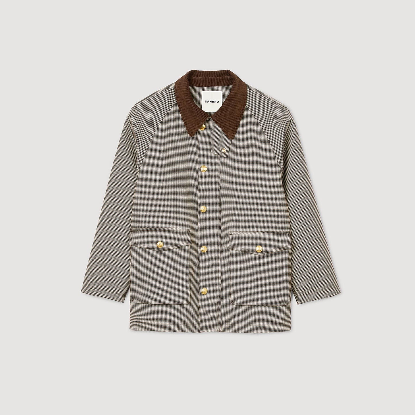 Sandro Check coat with velvet collar Brown