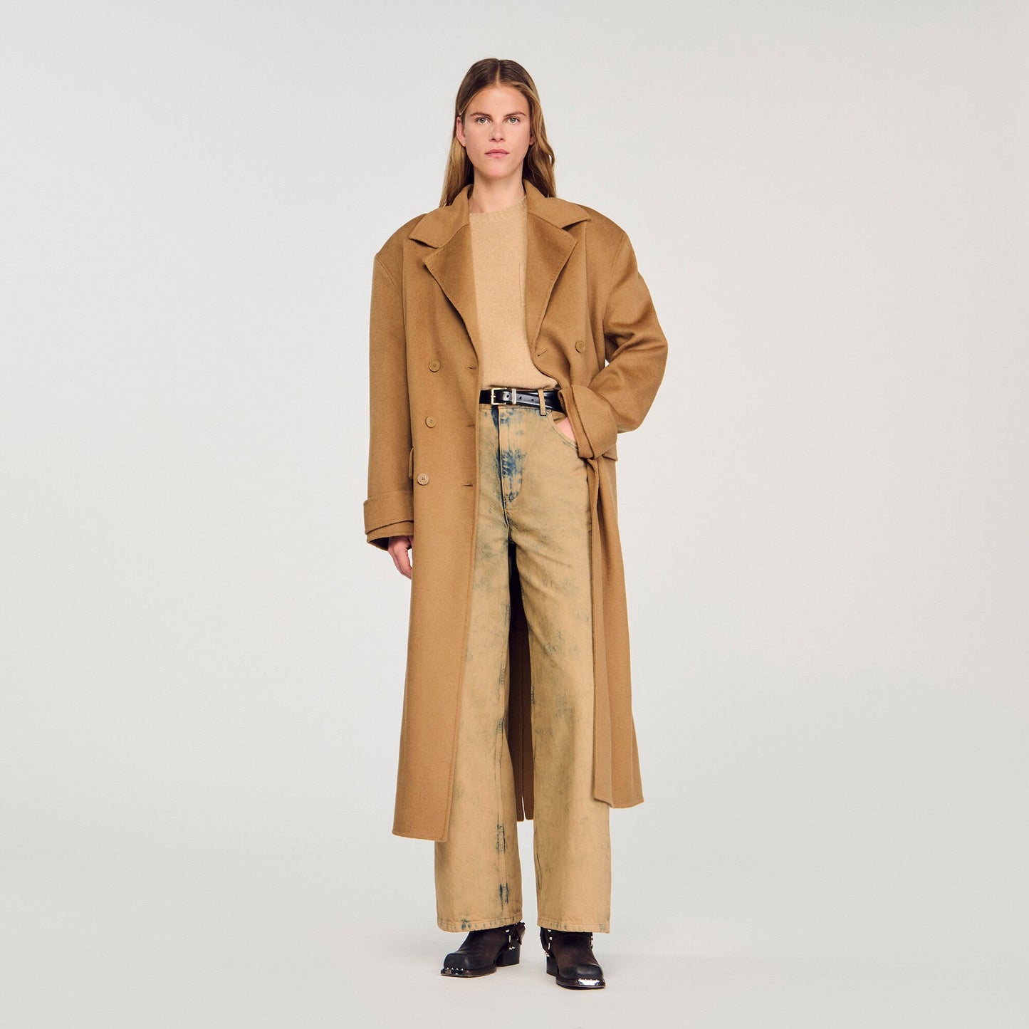 Sandro Oversized Wool Coat Camel