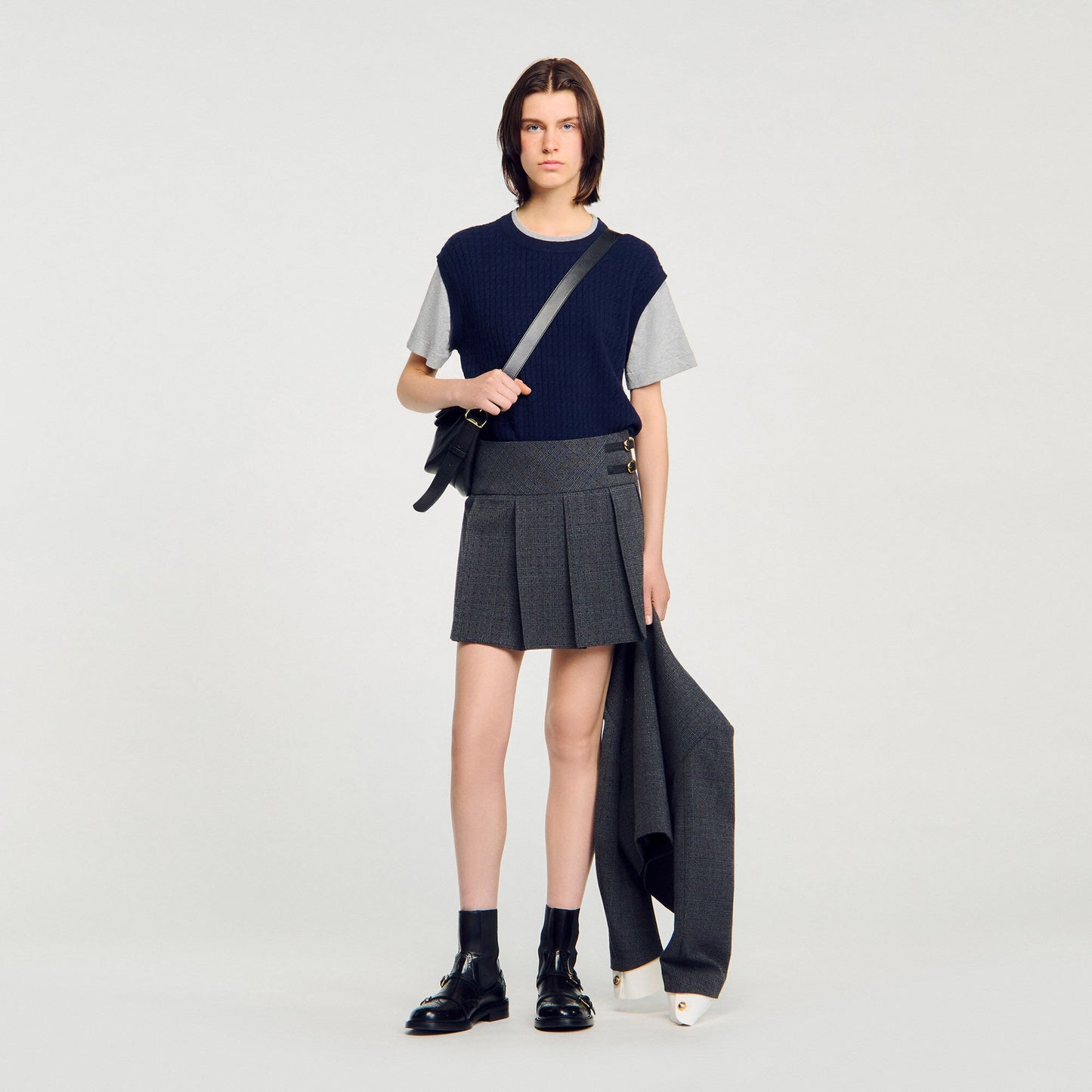 Sandro Dual-material knit sweater Navy / Grey