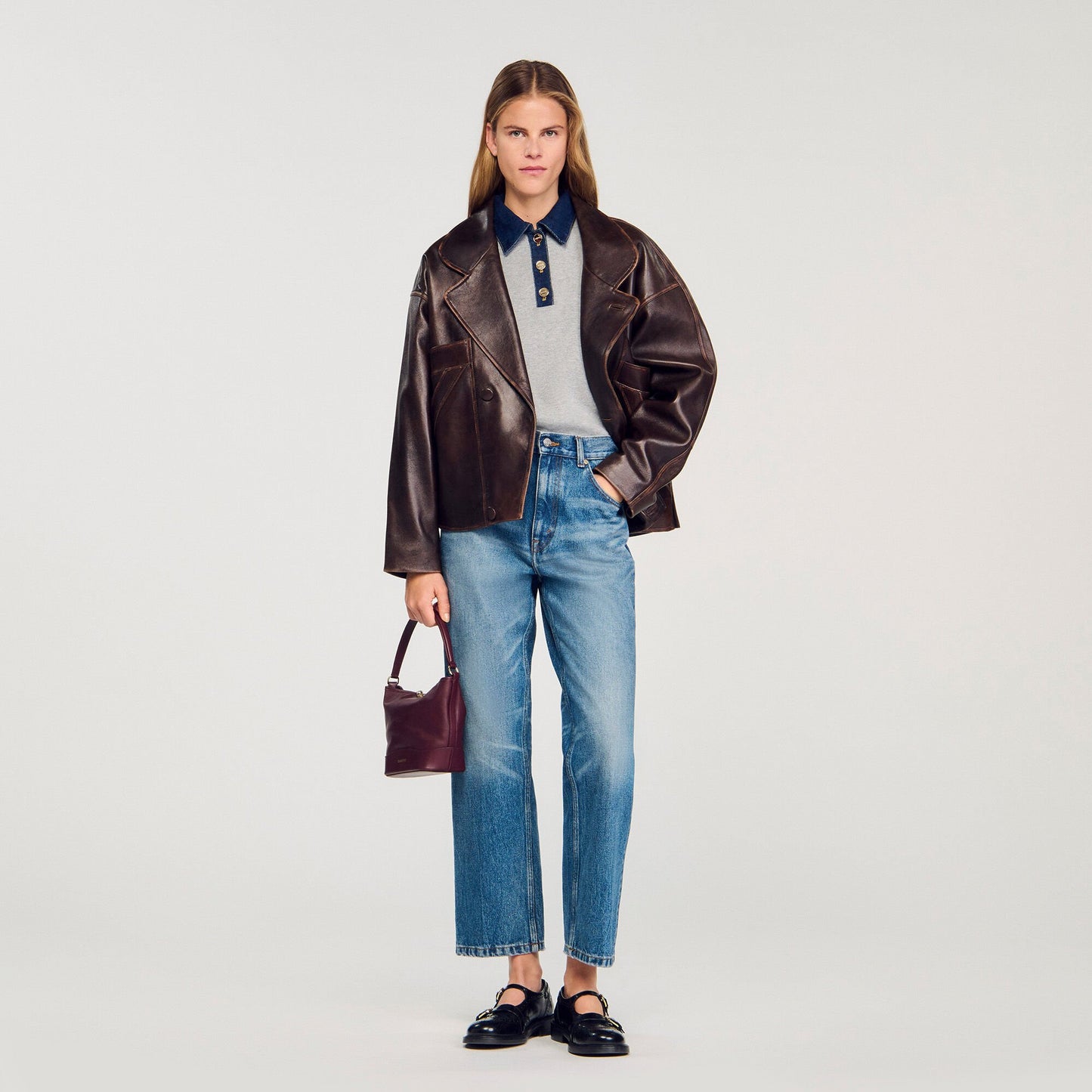 Sandro Sweater with denim collar Grey
