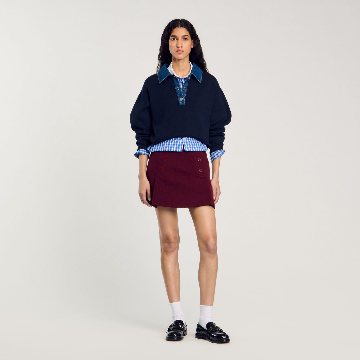 Sandro sweater with denim collar Navy Blue