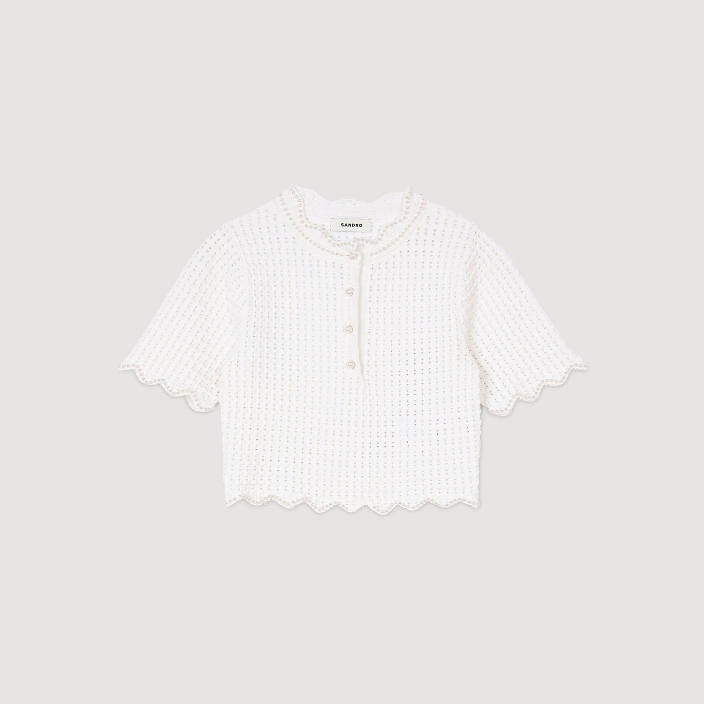 Sandro Pearl beaded knit sweater White
