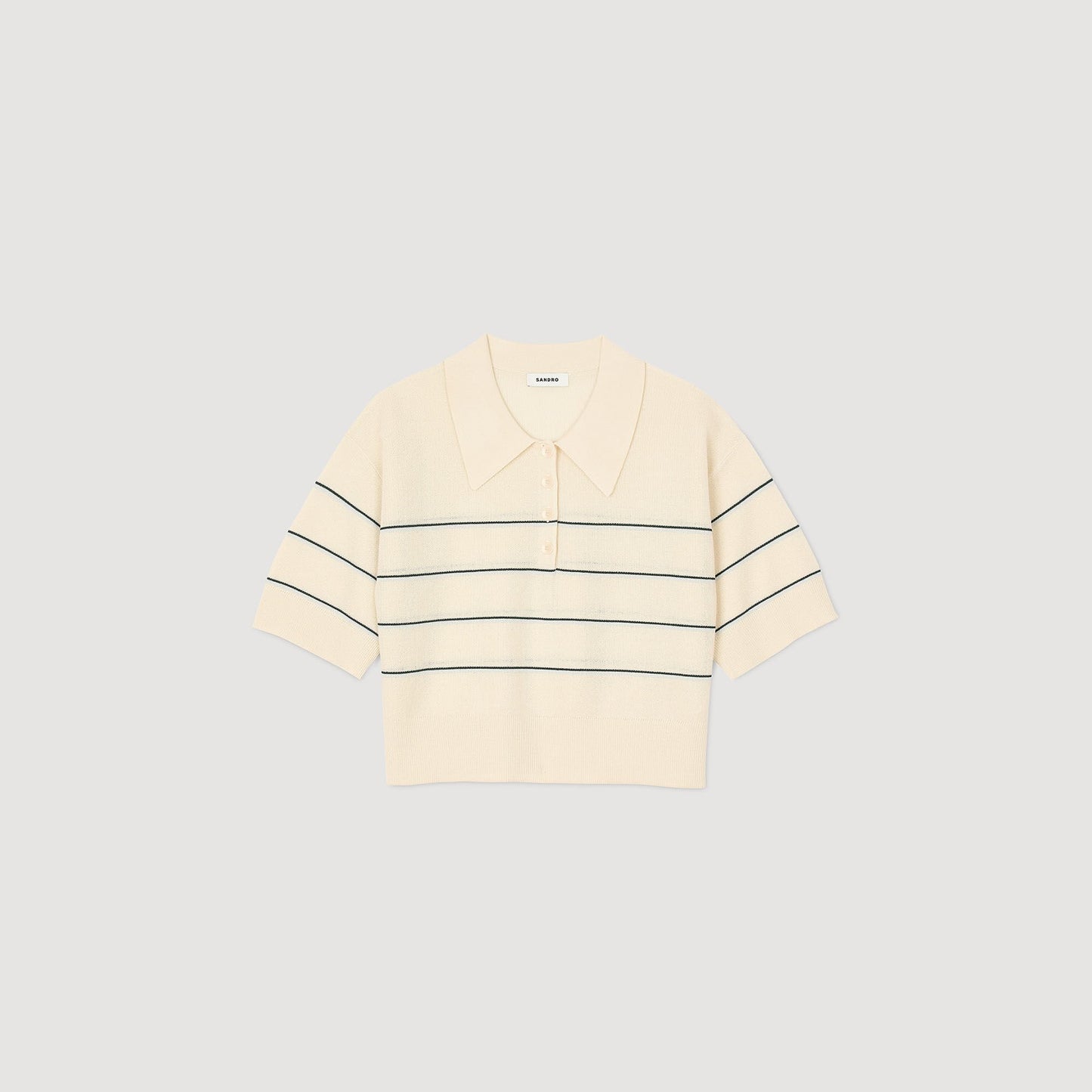Sandro Cropped striped knitted sweater Ecru