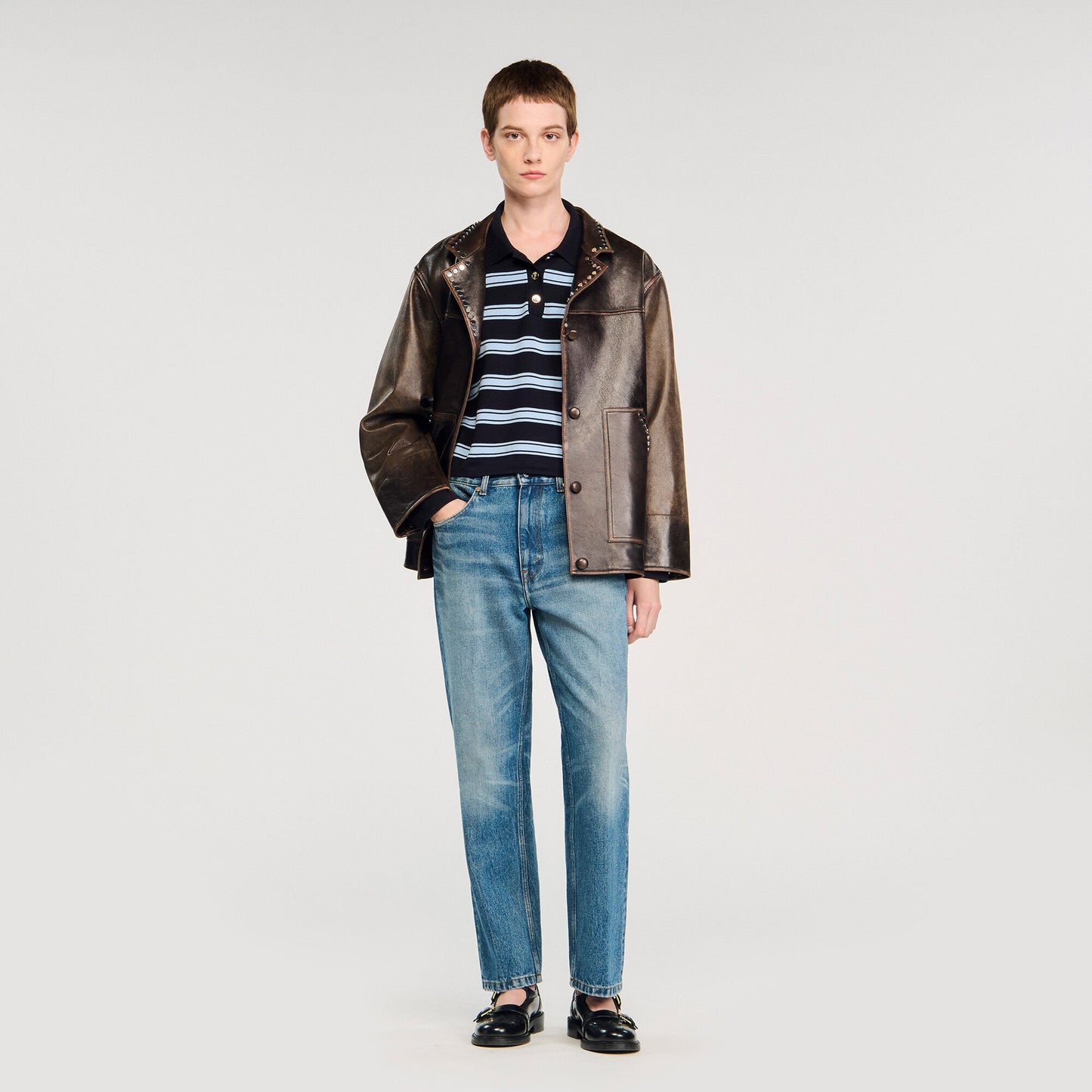 Sandro Striped polo sweater Navy Blue
