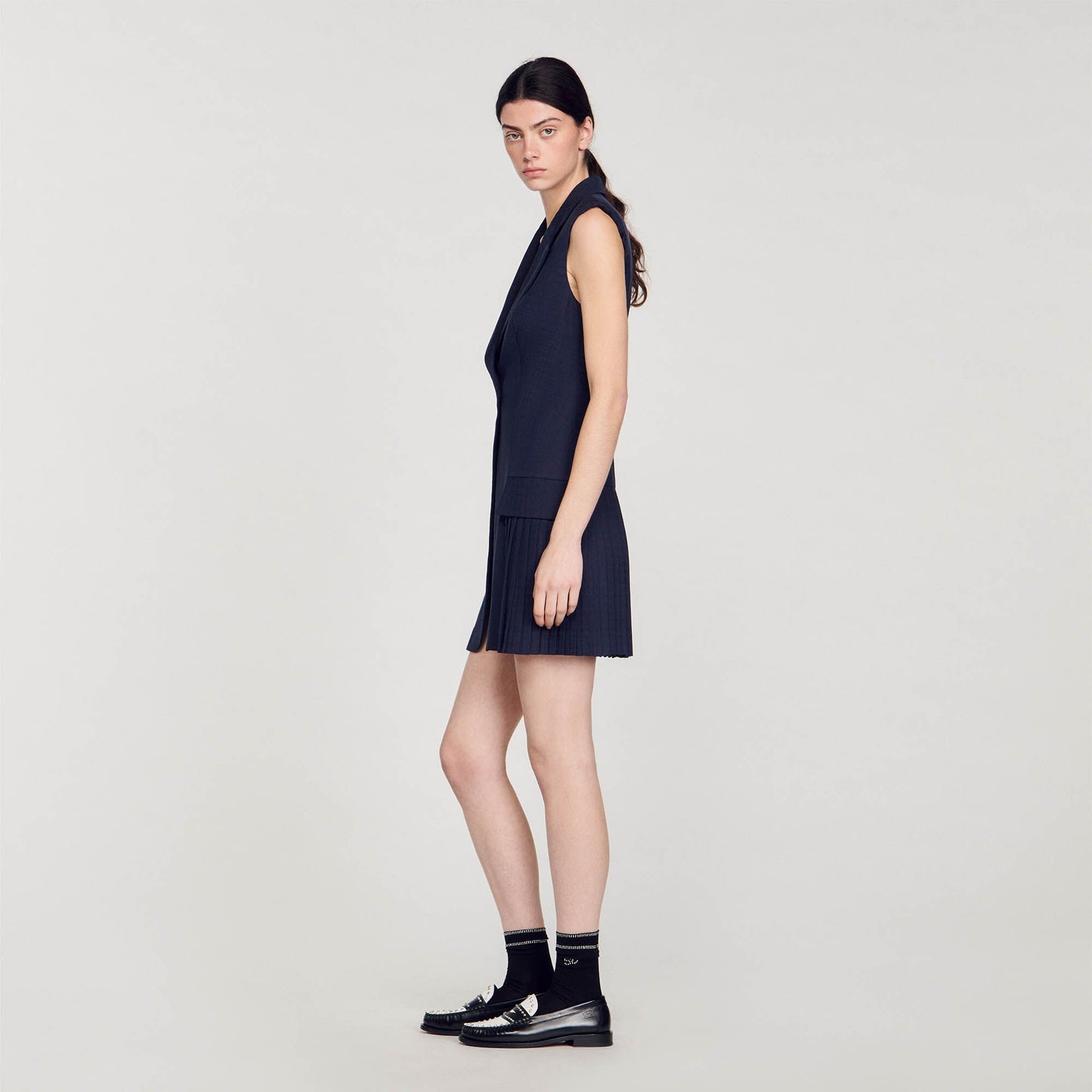 Sandro Mini pleated suit dress Deep Blu