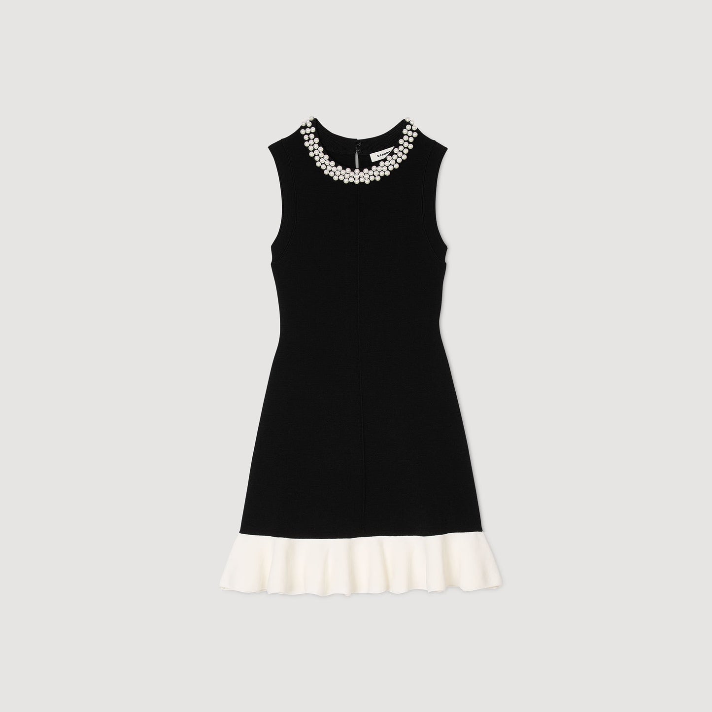 Sandro Mini knit dress with beaded neck Black / Ecru