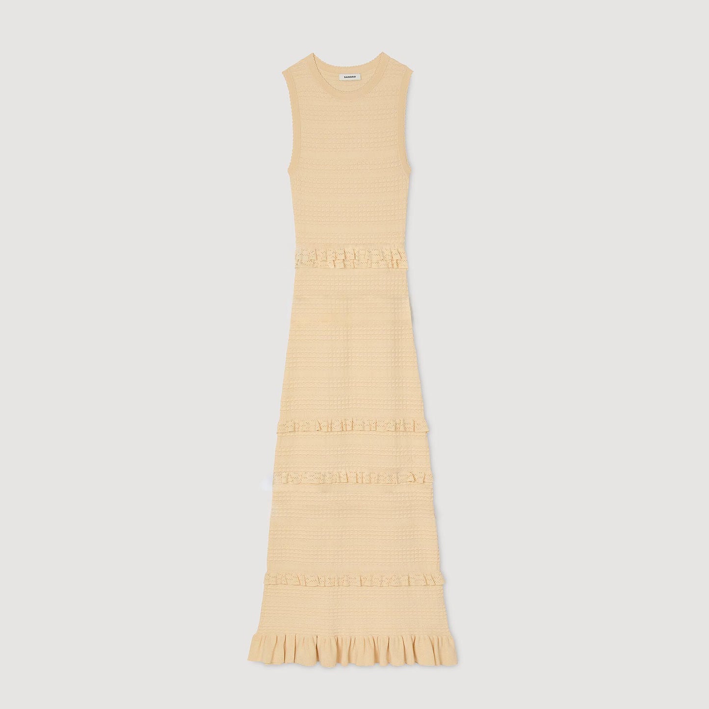 Sandro Ruffled knit maxi dress Ecru