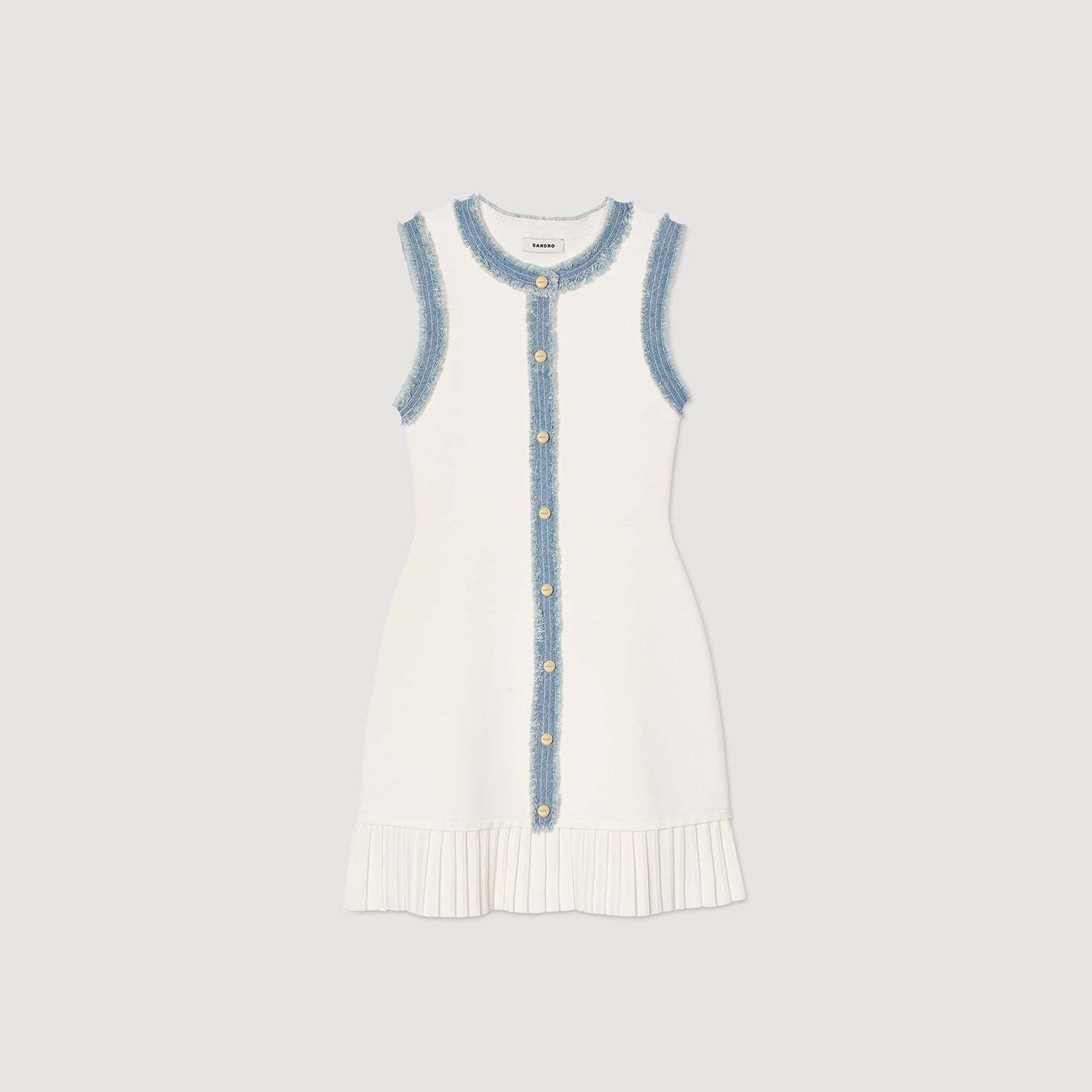 Sandro Mini knit dress with ruffles Ecru
