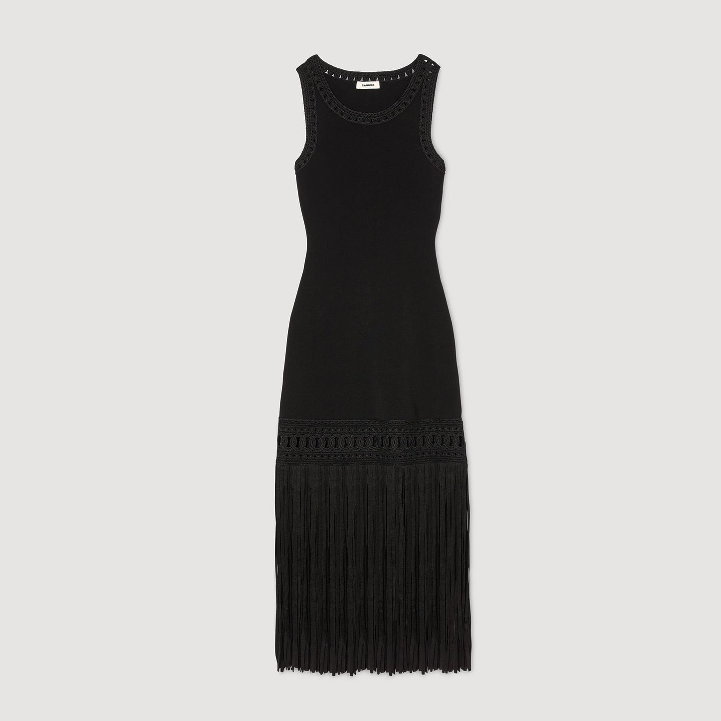 Sandro Fringed knit dress Black