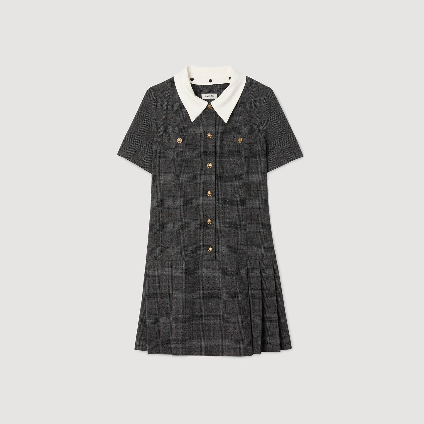 Sandro Mini pleated dress with rhinestones Grey / Brown