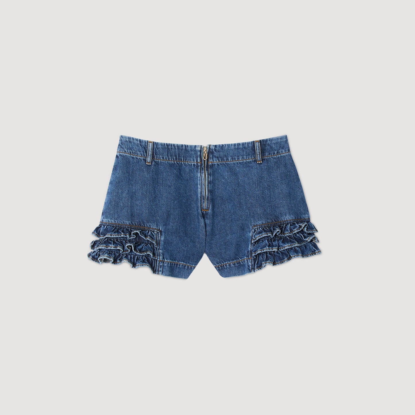 Sandro Ruffled denim shorts Blue Jean