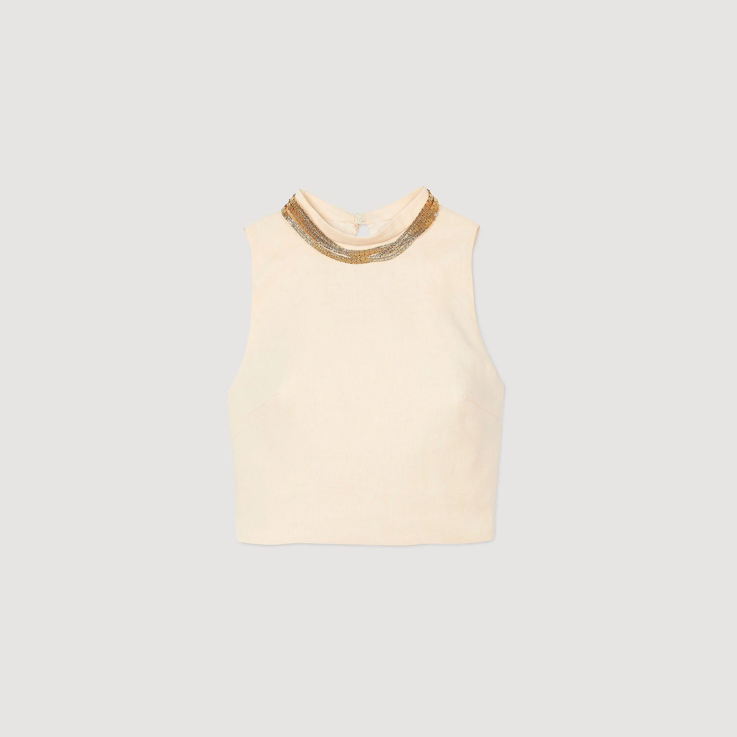 Sandro Knit crop top with necklace Ecru