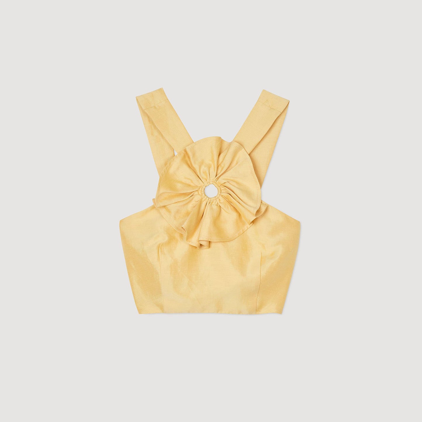 Sandro Ruffled flower detailed crop top Straw