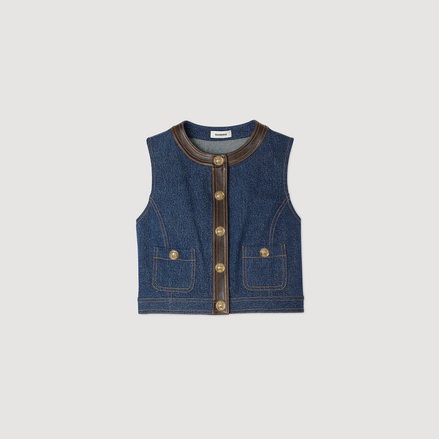 Sandro Denim and leather top Dark Blue