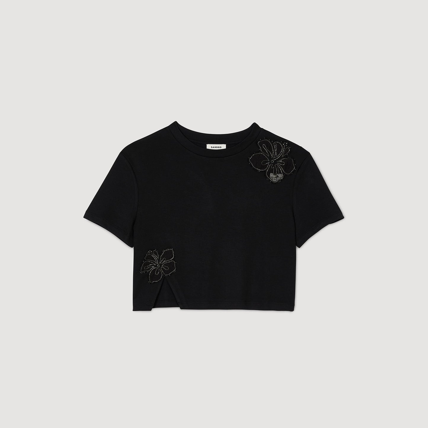 Sandro Floral embroidery T-shirt Black