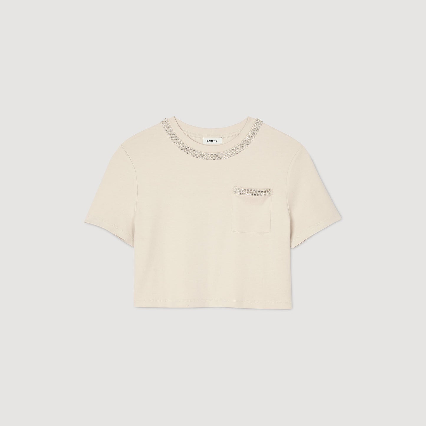 Sandro T-shirt with rhinestone details Beige