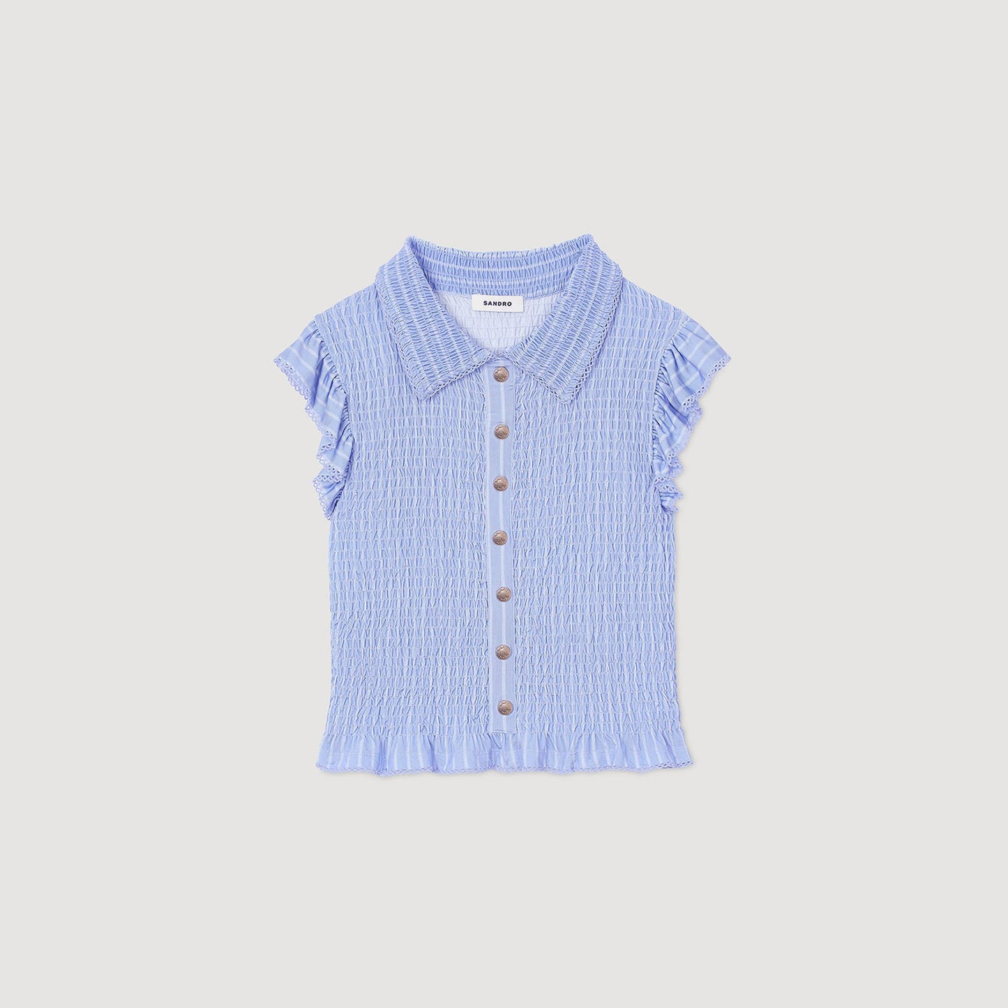 Sandro Striped smocked T-shirt Sky Blue