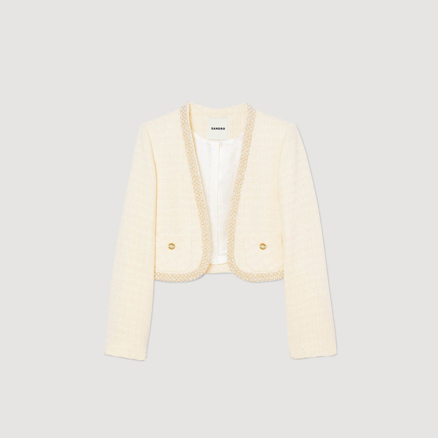 Sandro Cropped tweed jacket Ecru