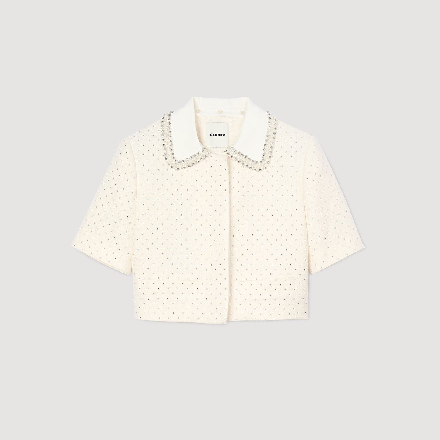 Sandro Short-sleeved rhinestone jacket Ecru