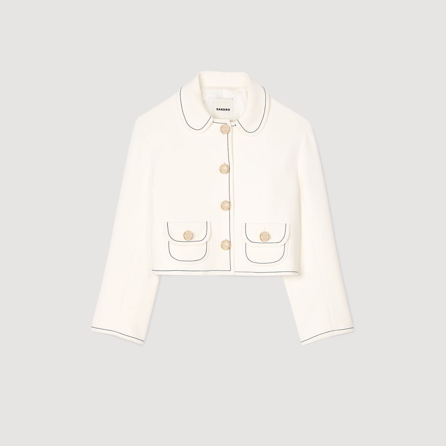 Sandro Peter Pan collar cropped jacket Ecru