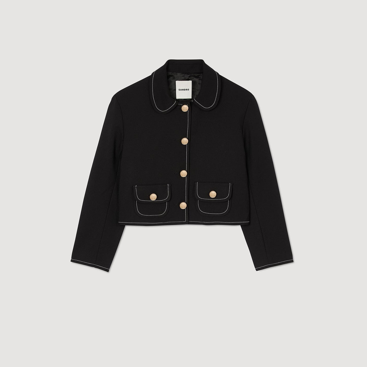 Sandro Peter Pan collar cropped jacket Black