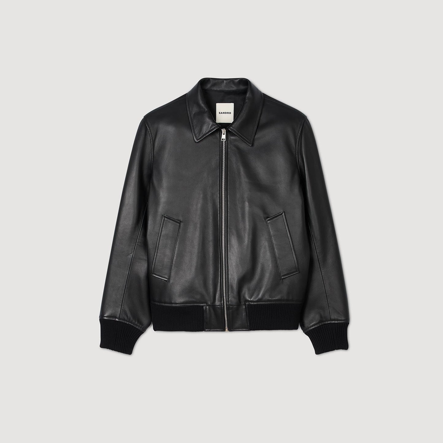 Sandro Plain leather jacket Black