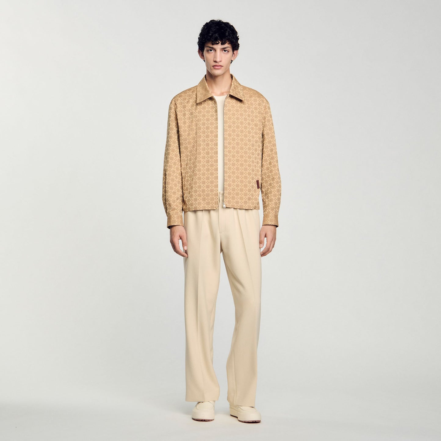 Sandro Square Cross zip-up jacket Sand