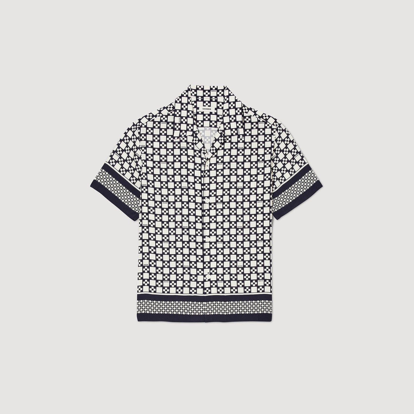 Sandro Square Cross short-sleeved shirt Ecru / Navy