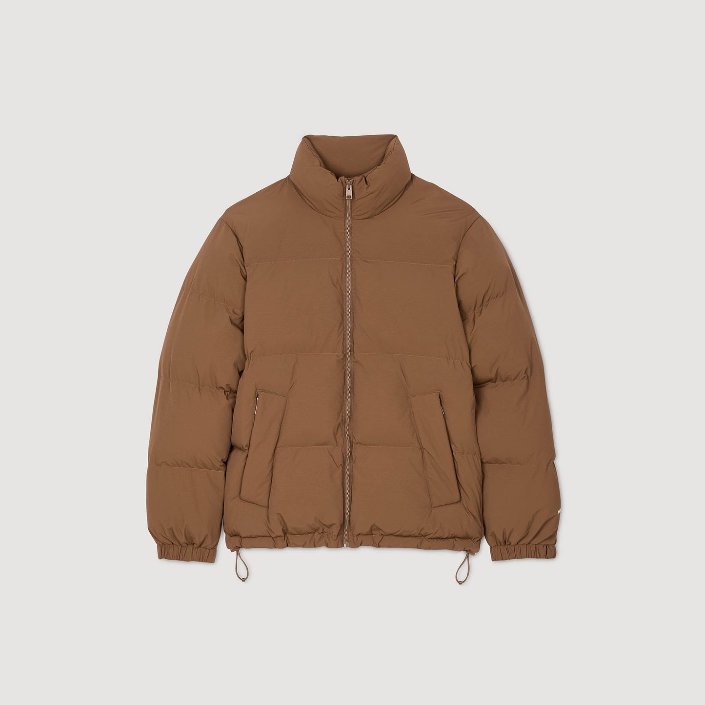 Sandro Hooded puffer with high collar Cognac