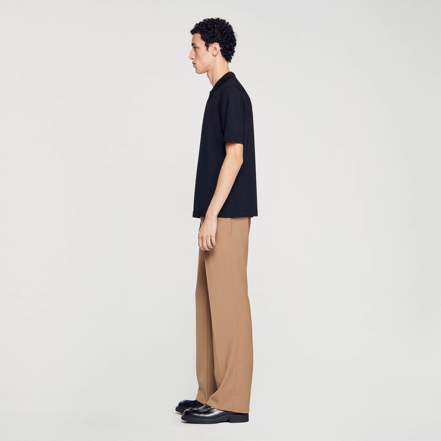 Sandro Knitted polo shirt with zip collar Black