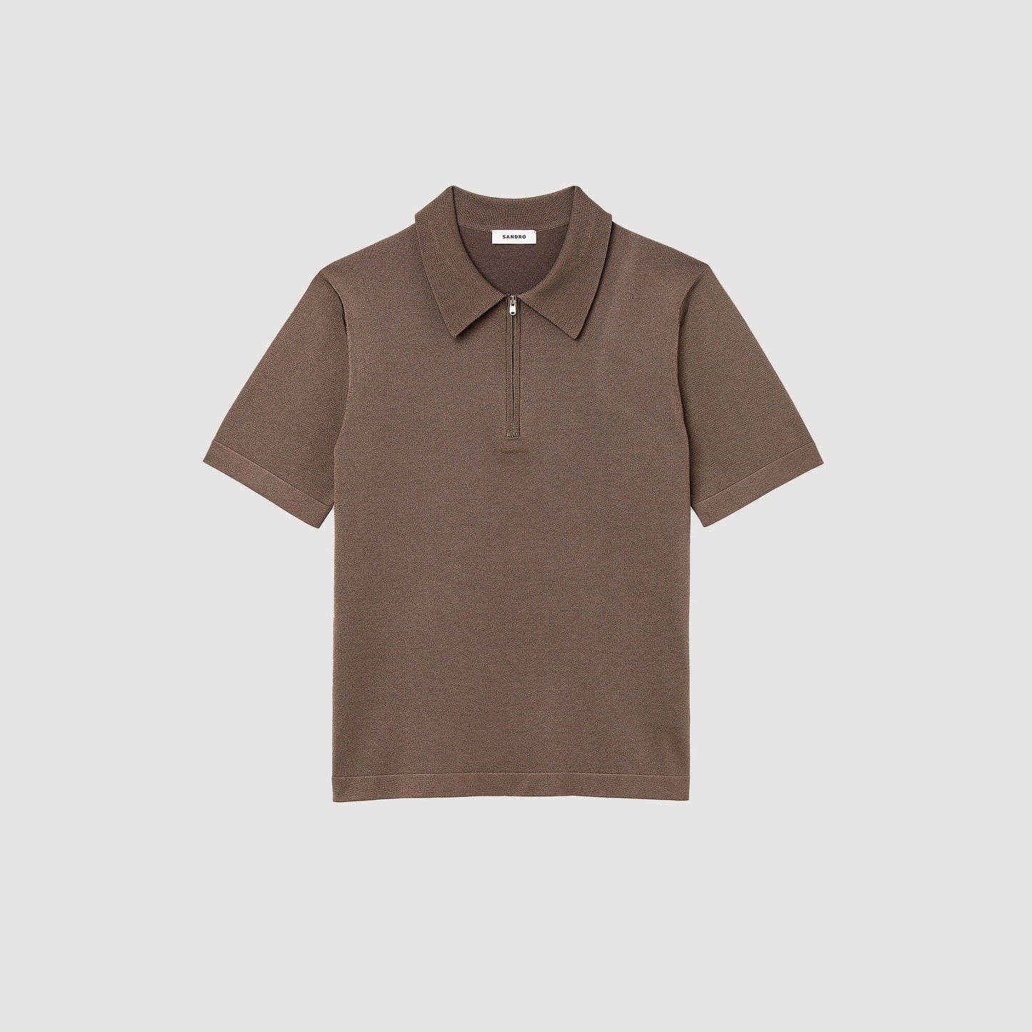 Sandro Knitted polo shirt with zip collar Caramel