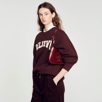 Sandro Janet bag in certified leather Bordeaux