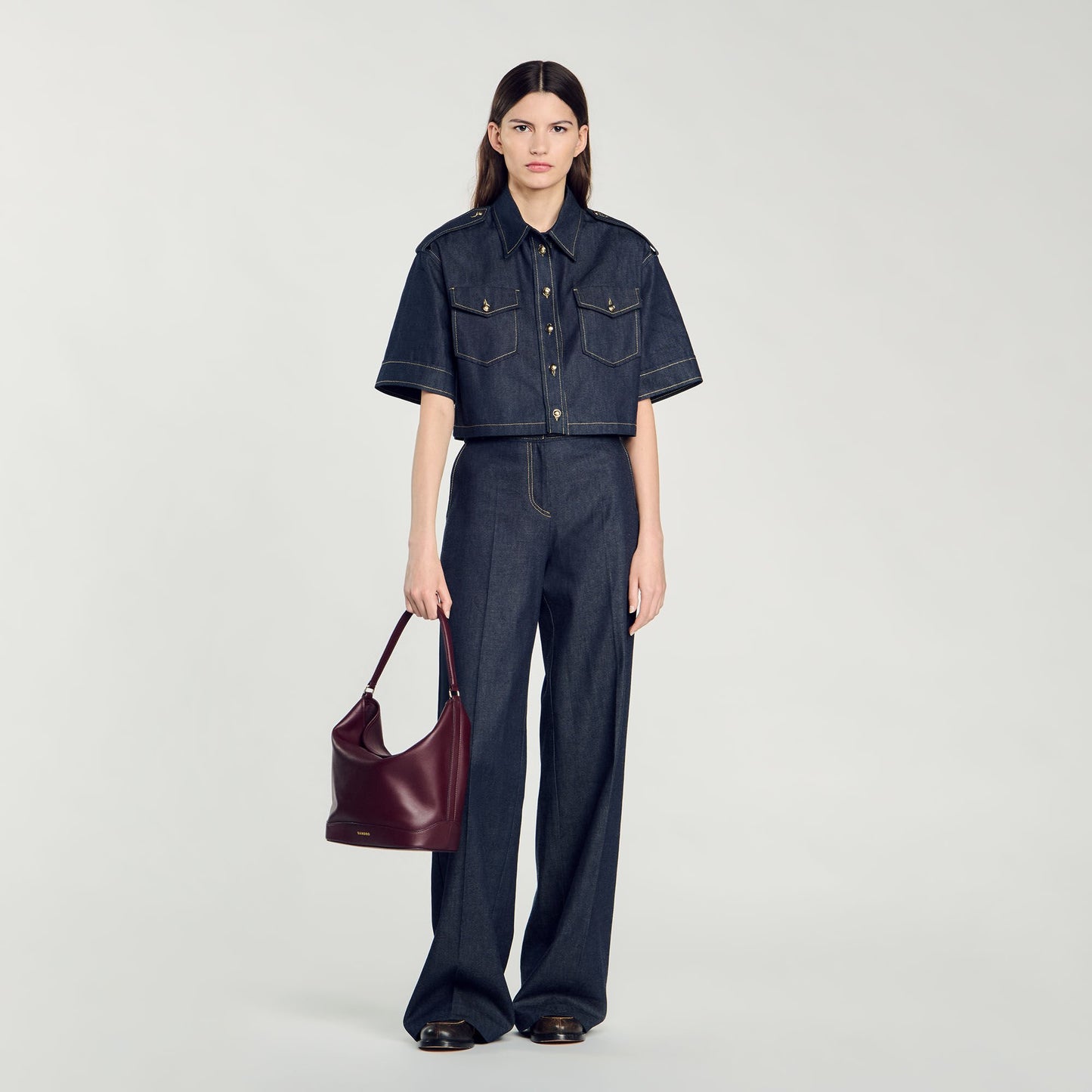 Sandro TANGOSO leather bucket bag Bordeaux