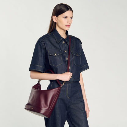 Sandro TANGOSO leather bucket bag Bordeaux