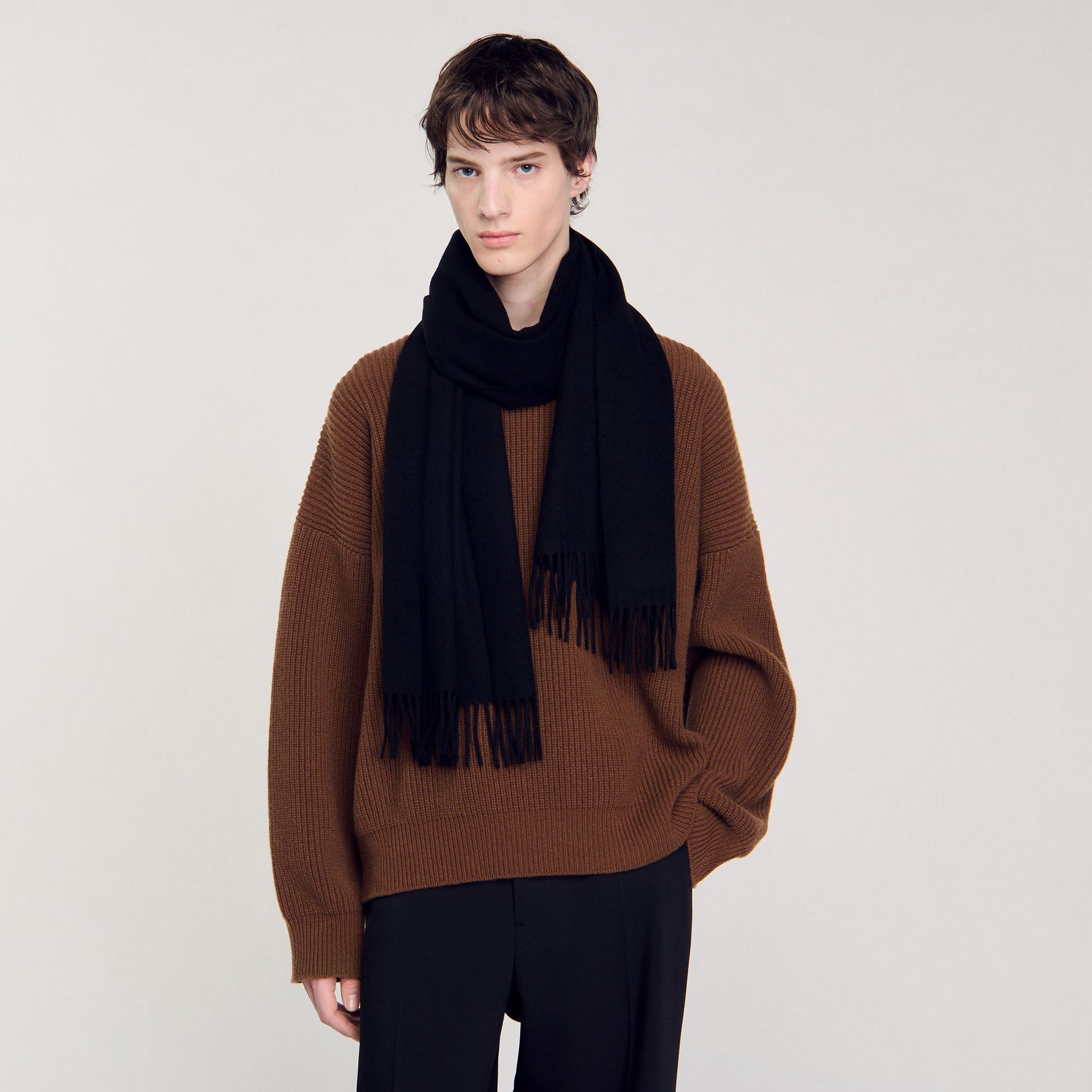 Sandro Wool and cashmere scarf Black